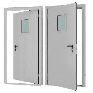 Дверь DoorHan/880/2050/Техническая/одност./остеклен./глад./глад./RAL7035/лев./угл. рама, DTO/880/2050/7035/L/N