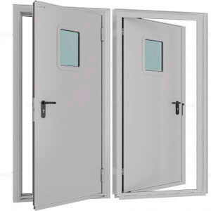 Дверь DoorHan/880/2050/Техническая/одност./остеклен./глад./глад./RAL7035/прав./угл. рама, DTO/880/2050/7035/R/N