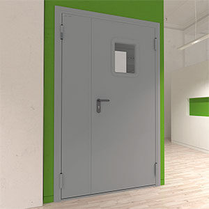 Дверь DoorHan/1550/2050/Техническая/двухств./остеклен./глад./глад./RAL7035/прав./угл. рама, DTO1/1550/2050/7035/R/N
