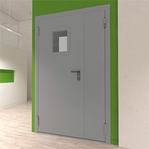 Дверь DoorHan/1250/2050/Техническая/двухств./остеклен./глад./глад./RAL7035/лев./угл. рама, DTO1/1250/2050/7035/L/N